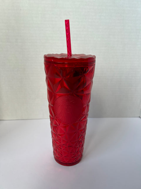 Starbucks "Poinsettia" Red Diamond Prism Tumbler 24oz.