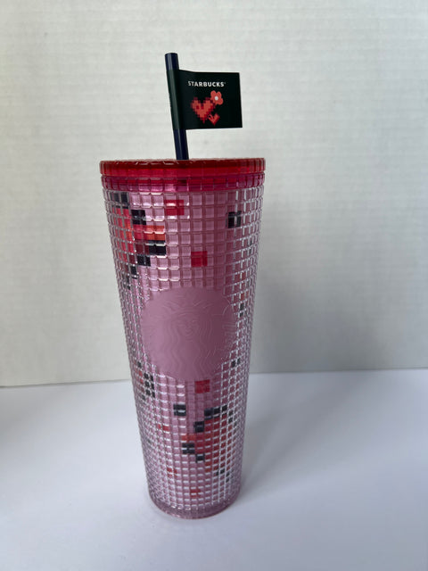 Starbucks Valentine’s Day "Pixel Hearts" Grid Tumbler 24oz.