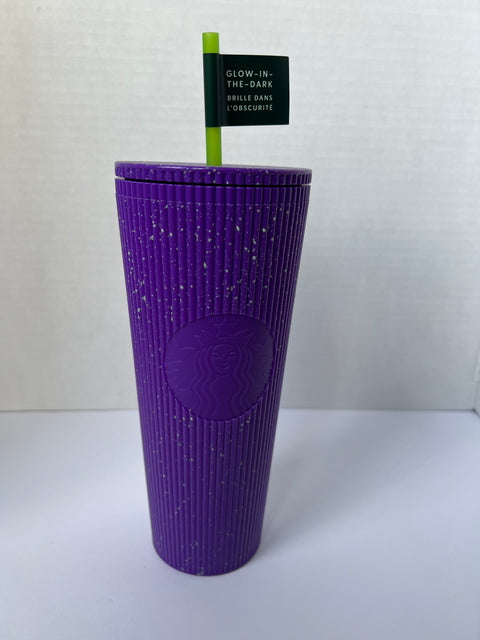 Starbucks Halloween "Purple Splatter" Pleated Tumbler (glow in the dark) 24oz.