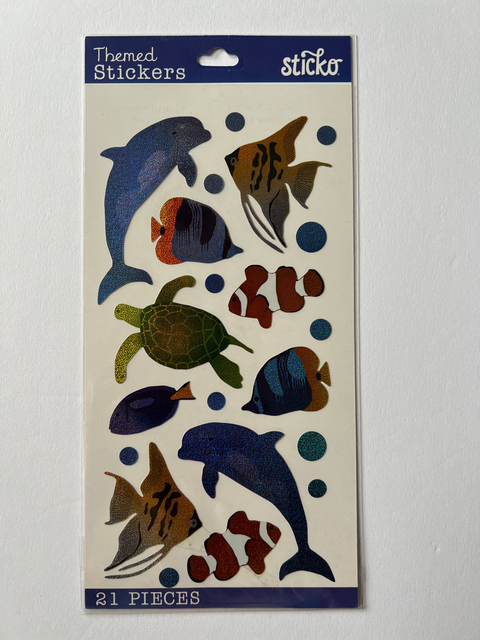 Sticko Metallic Sea Animals Stickers 21 pc (Fish Dolphin Turtle Bubbles)