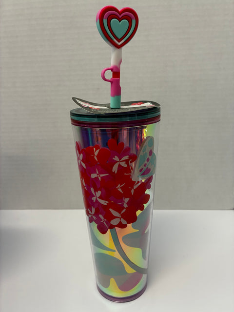 Starbucks "Hydrangeas & Hearts" Tumbler 24oz. w. Heart Straw
